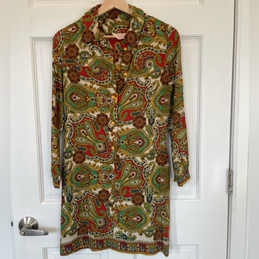 Vintage Carol Brent Paisley Mini Dress Sz Small